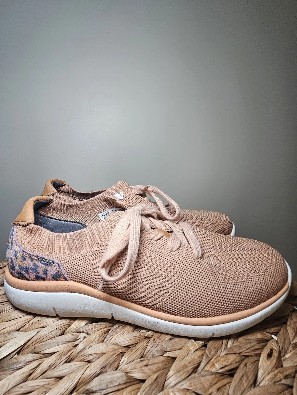 Propét Sachi Slip-On Sneaker Apricot Knit Leopard Accent Comfort Shoes 8.5